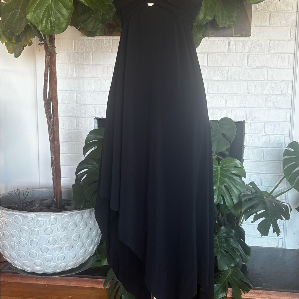 BCBG Elegant Black High Low Dress Stretch Smooth Knit
